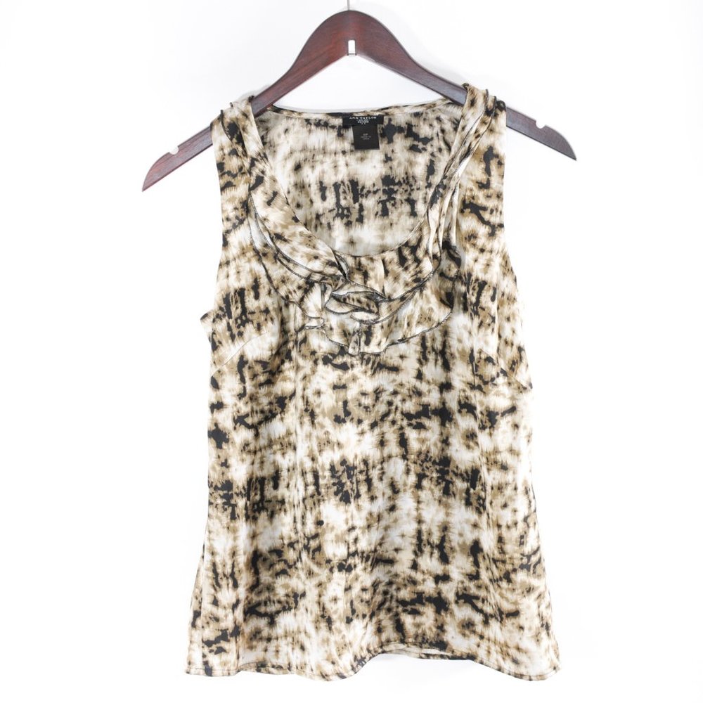LOFT Tie-dye, Satin, Sleeveless Ruffle Blouse